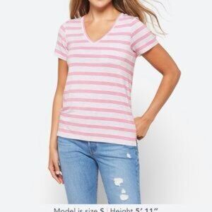 Market & Spruce Hannah V-Neck Pocket Knit Tee in Pink Gray Stripe